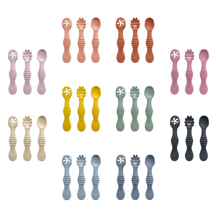 Baby Silicone Spoon and Fork Set (3 Pieces) – Feeding & Training Utensils