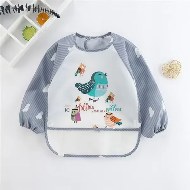 For1-3Year Baby Long Sleeve Scarf Waterproof Toddler Art Smock Feeding Bib Apron Pocket Infant Boys Girls Burp Cloth Banana Bibs