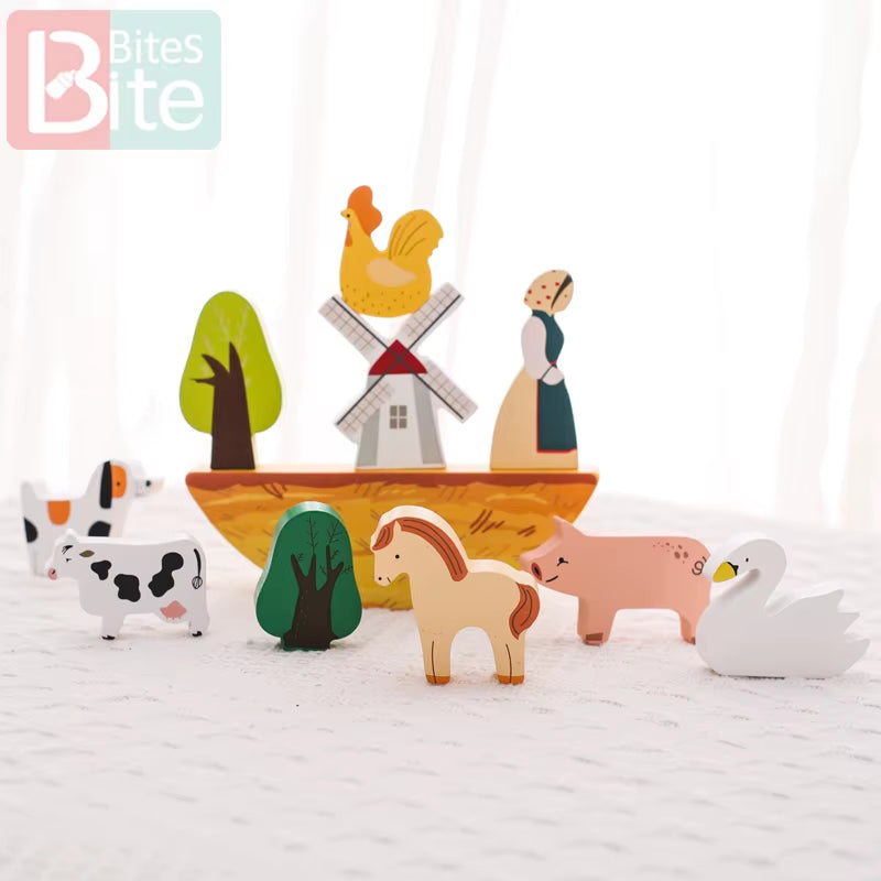 Wooden Farm Animal Stacking Blocks