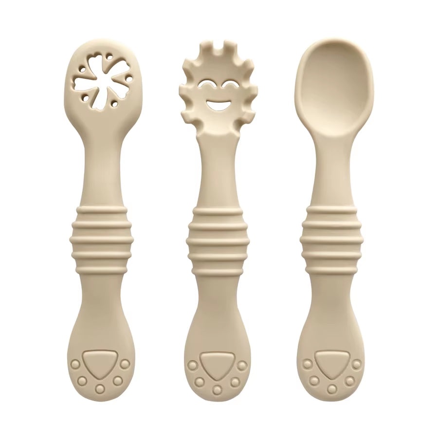 Baby Silicone Spoon and Fork Set (3 Pieces) – Feeding & Training Utensils