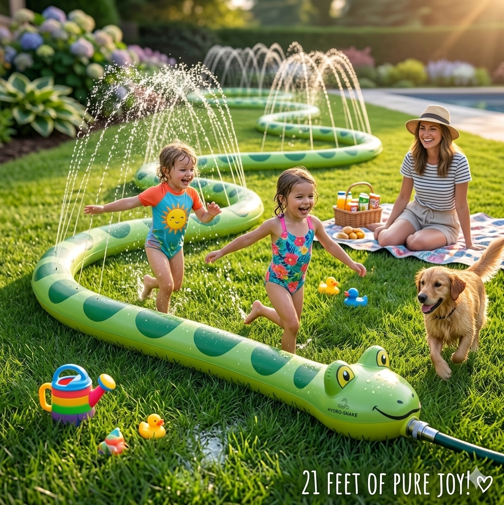 Giant Inflatable Snake Sprinkler – 21 ft Outdoor Water Spray Toy for Kids & Family Fun