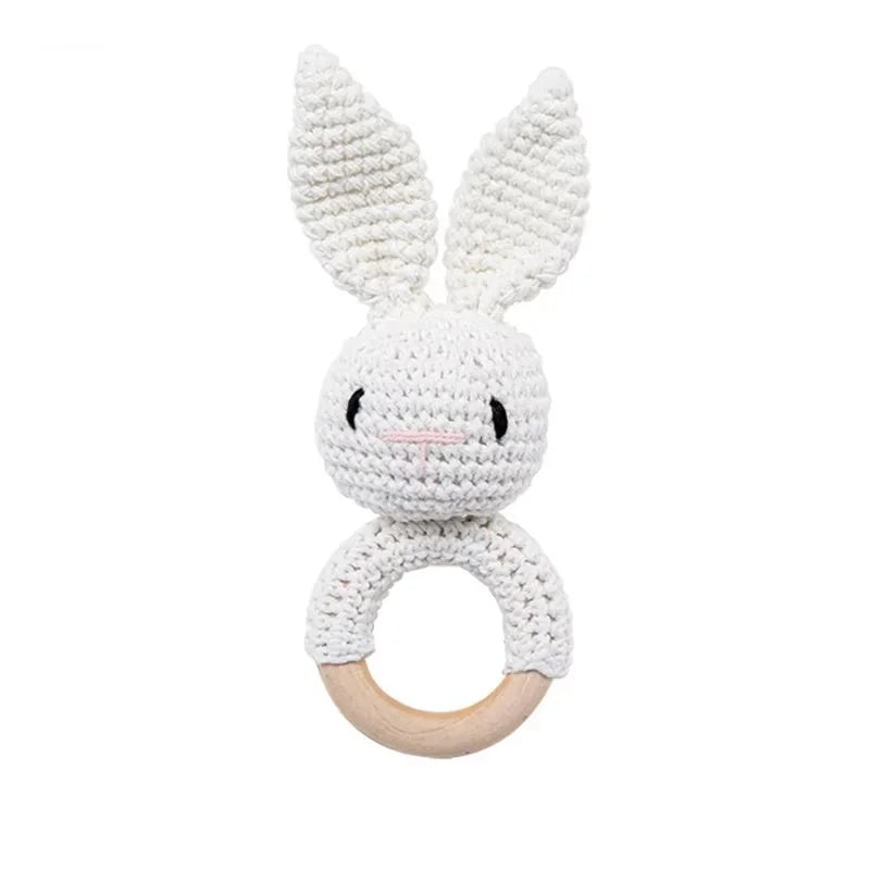 Crochet Rabbit Rattle with Wooden Teether – Sensory & Music Toy