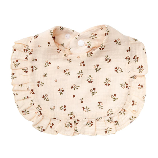 Floral Muslin Baby Bib – Adjustable Snap Drool Bib with Ruffled Edge