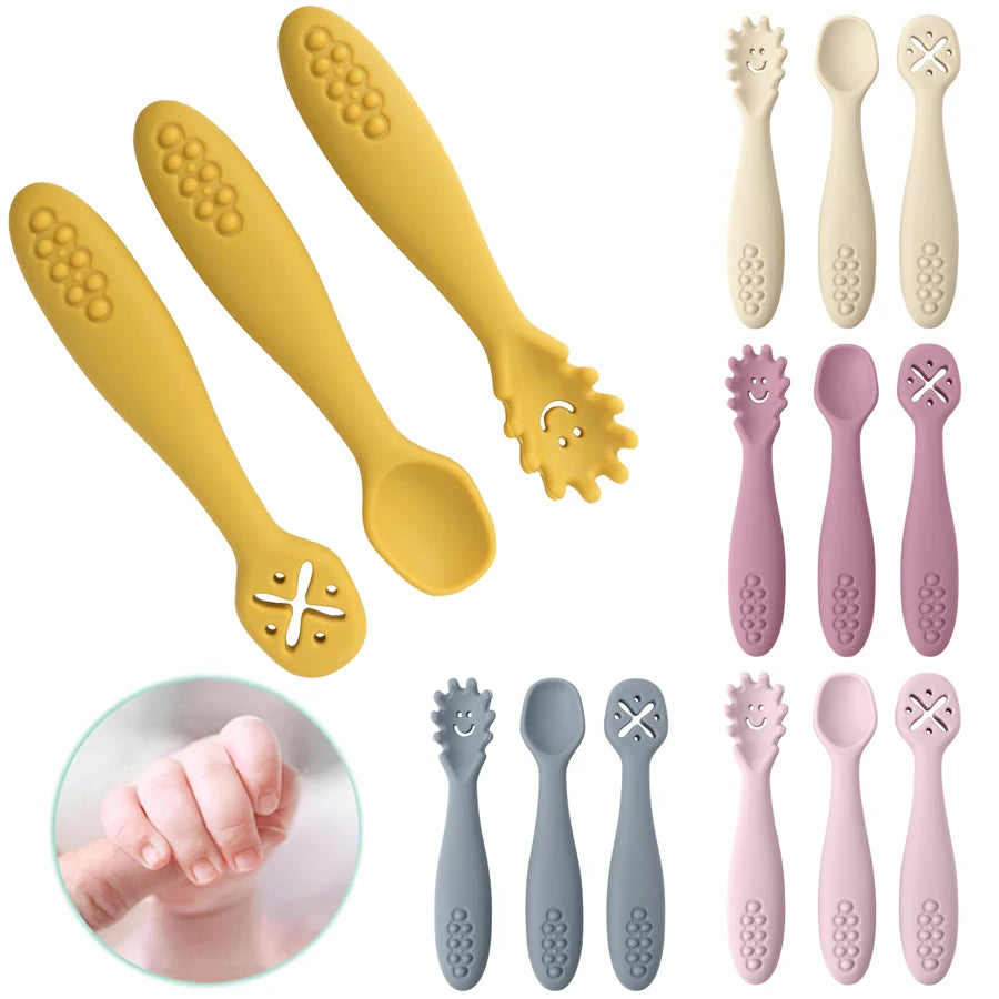 Soft Silicone Baby Utensil Set – 3-Piece Spoon & Fork for Toddlers