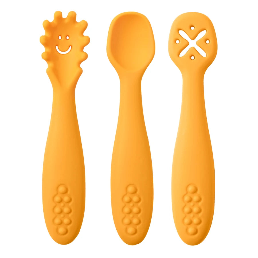 Soft Silicone Baby Utensil Set – 3-Piece Spoon & Fork for Toddlers