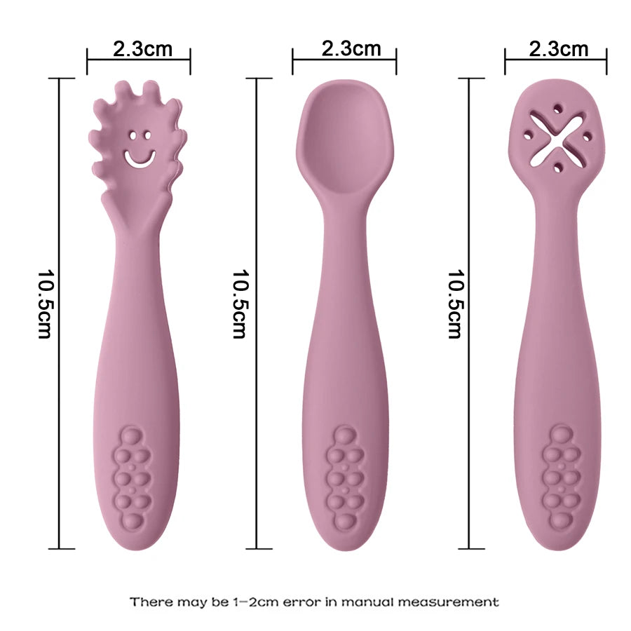 Soft Silicone Baby Utensil Set – 3-Piece Spoon & Fork for Toddlers