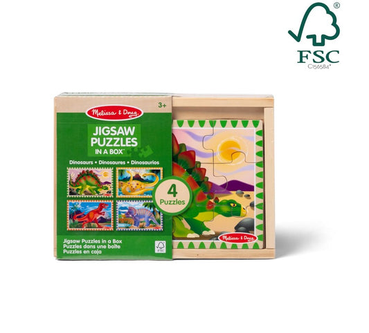 Melissa & Doug Dinosaurs 4-in-1 Wooden Jigsaw Puzzle Set – 48 Pieces with Storage Box