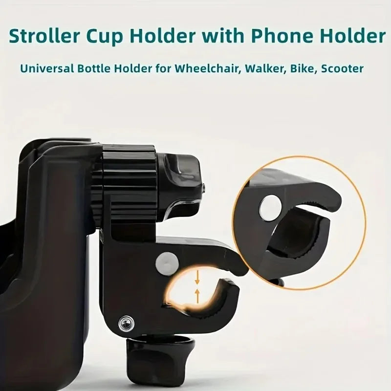 2-In-1 Universal Stroller Water Cup Holder with Phone Holder
