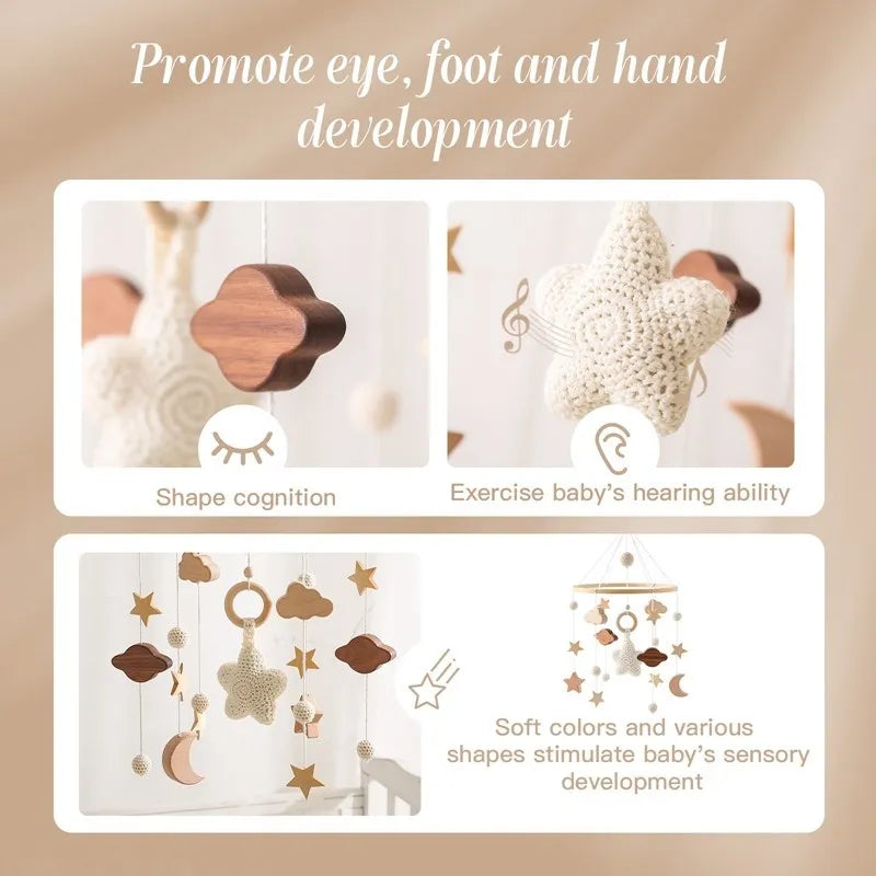 Wooden Crib Mobile with Bracket and Musical Box