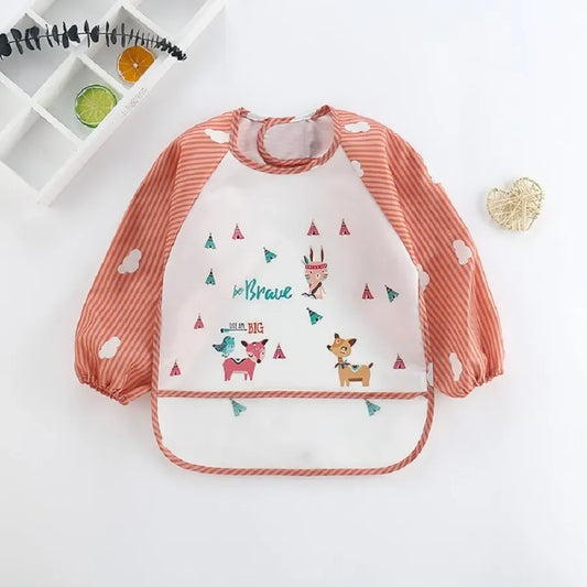 For1-3Year Baby Long Sleeve Scarf Waterproof Toddler Art Smock Feeding Bib Apron Pocket Infant Boys Girls Burp Cloth Banana Bibs