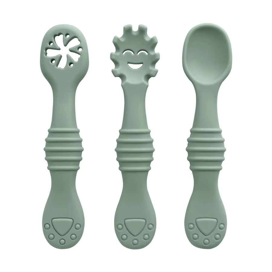Baby Silicone Spoon and Fork Set (3 Pieces) – Feeding & Training Utensils