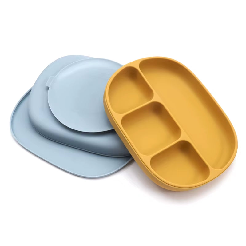 Silicone Baby Suction Plate – 4-Compartment Divided Plate with Lid