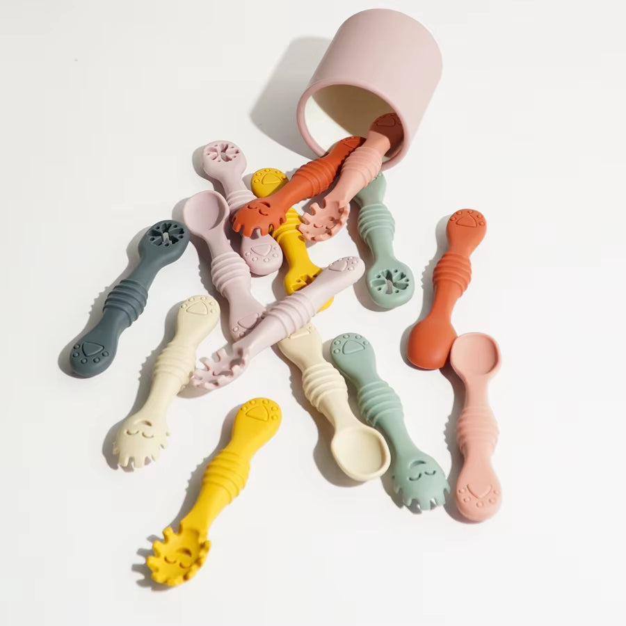 Baby Silicone Spoon and Fork Set (3 Pieces) – Feeding & Training Utensils