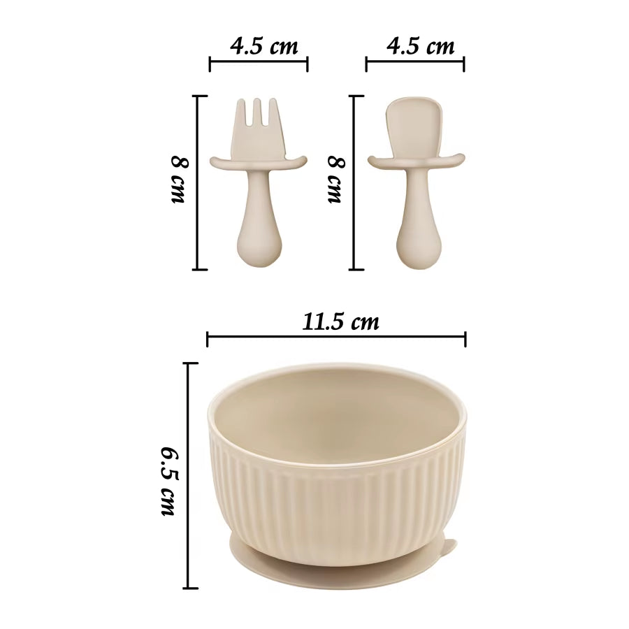 3-Piece Baby Silicone Tableware Set – Suction Bowl, Spoon & Fork