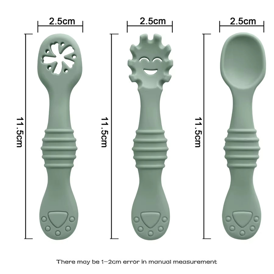 Baby Silicone Spoon and Fork Set (3 Pieces) – Feeding & Training Utensils