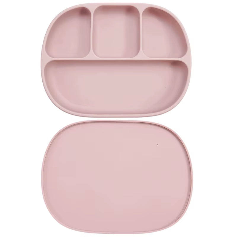 Silicone Baby Suction Plate – 4-Compartment Divided Plate with Lid