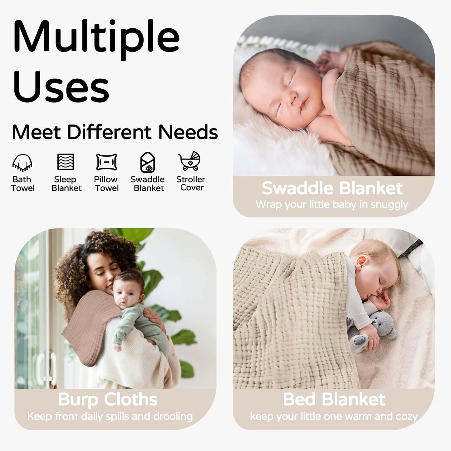 Muslin Hooded Baby Towels – 100% Cotton Ultra-Soft & Absorbent
