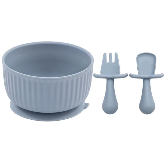 3-Piece Baby Silicone Tableware Set – Suction Bowl, Spoon & Fork