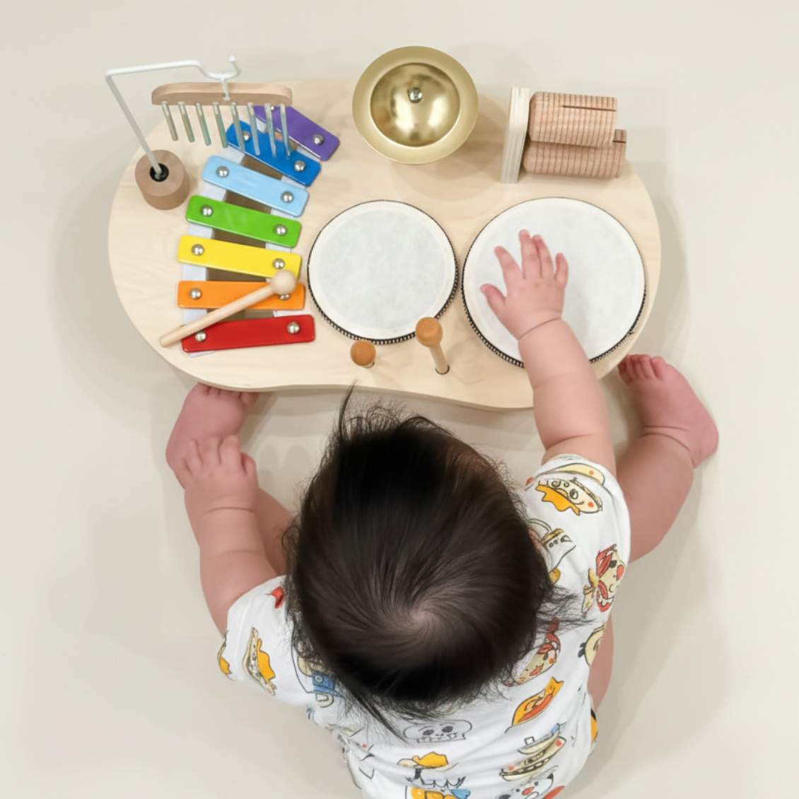 Montessori Wooden Music Table Toy with Xylophone & Drum Set