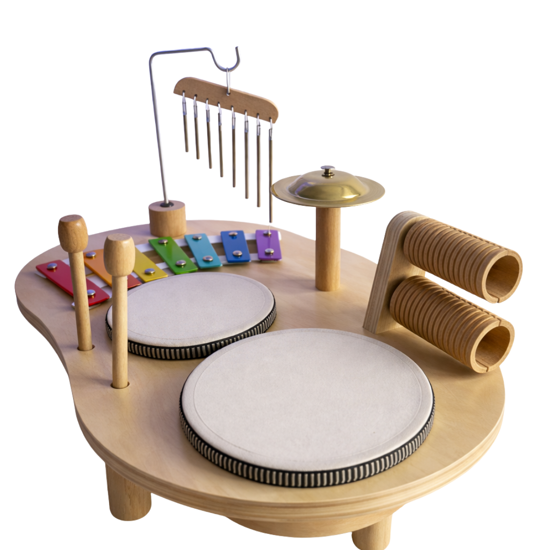 Montessori Wooden Music Table Toy with Xylophone & Drum Set