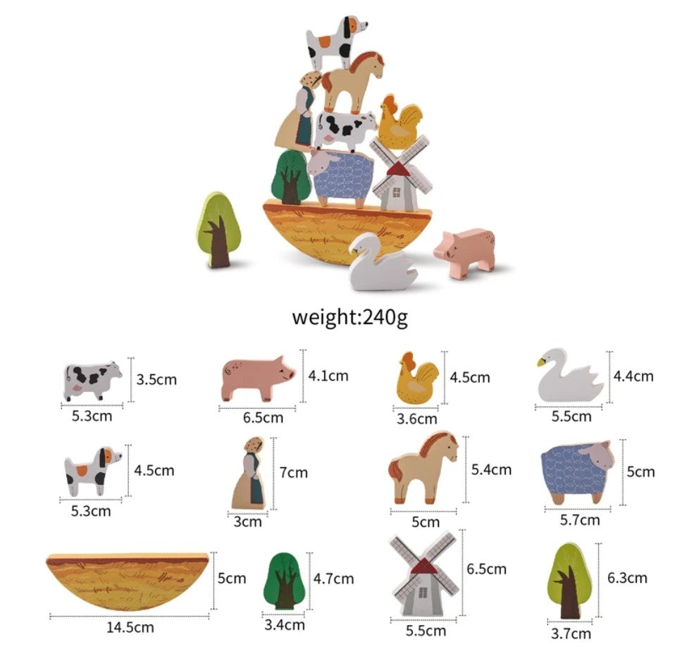 Wooden Farm Animal Stacking Blocks