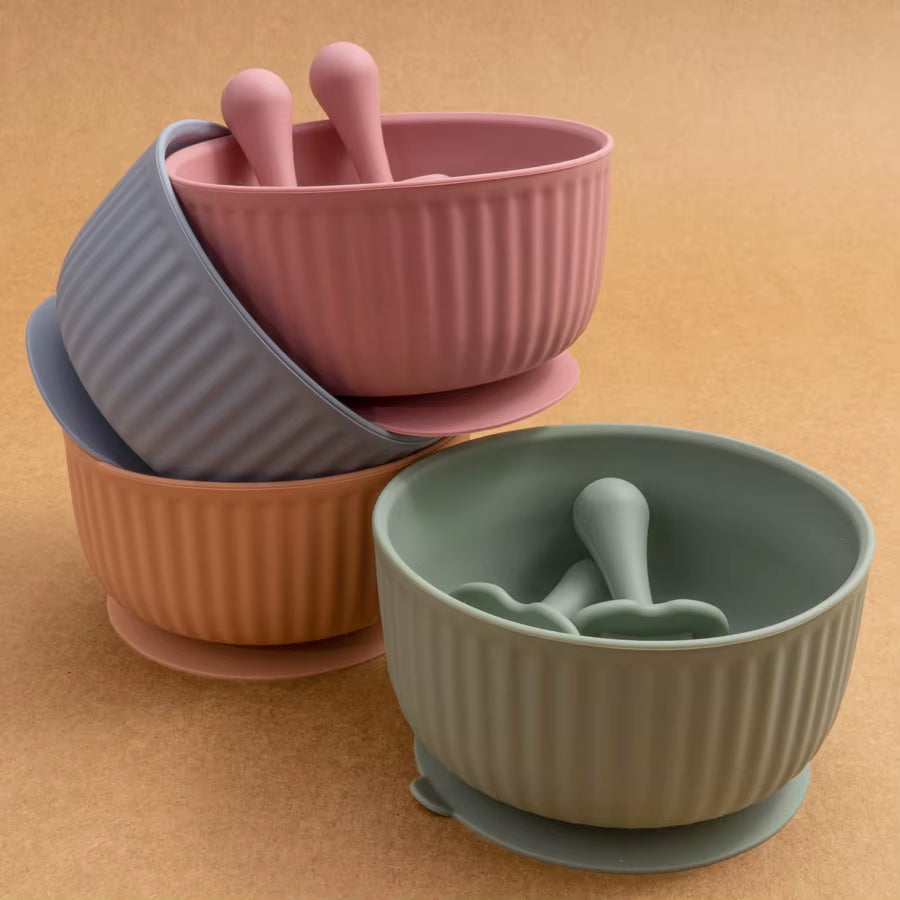 3-Piece Baby Silicone Tableware Set – Suction Bowl, Spoon & Fork
