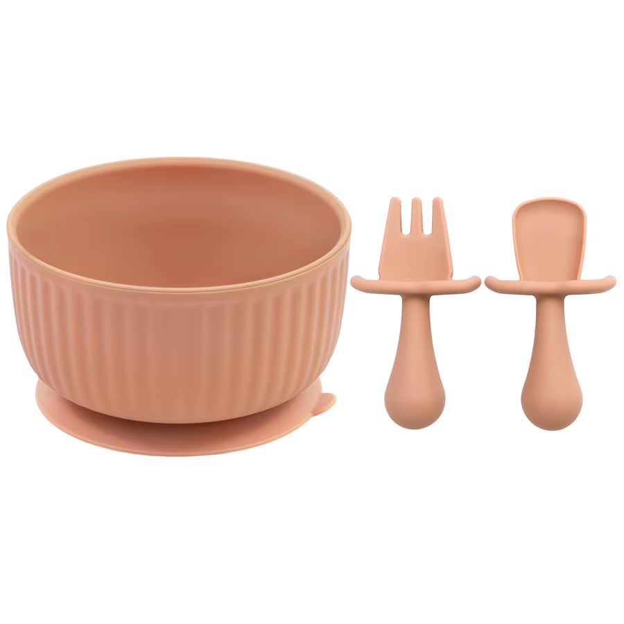 3-Piece Baby Silicone Tableware Set – Suction Bowl, Spoon & Fork