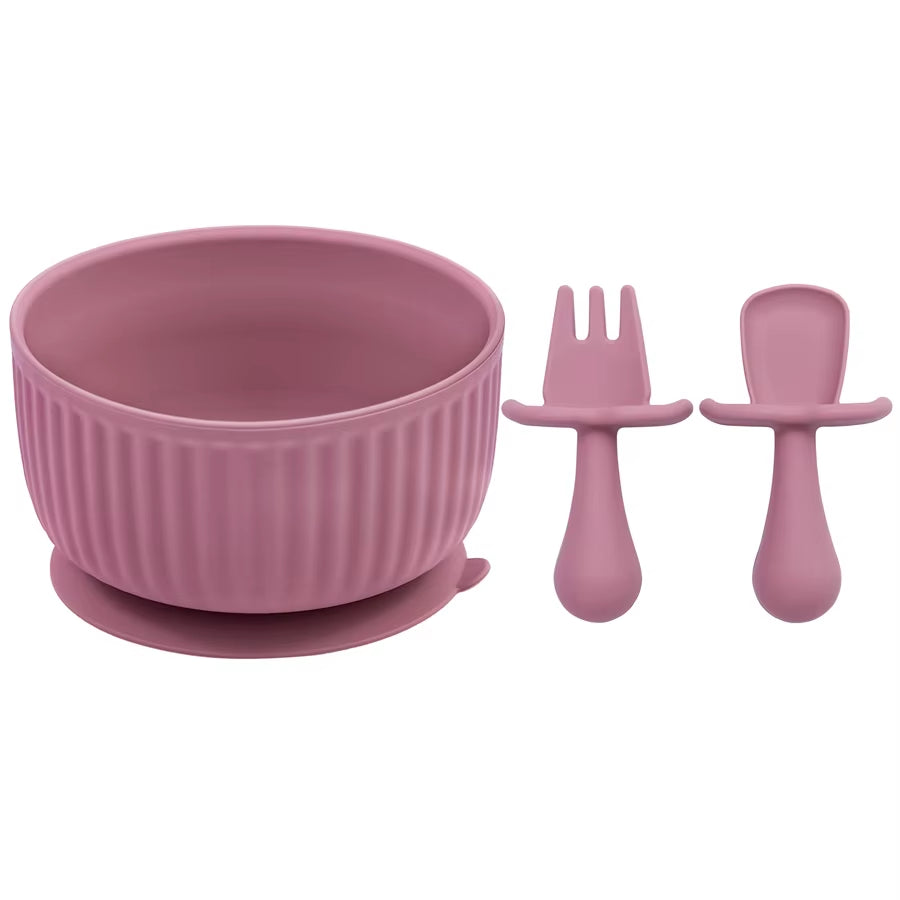 3-Piece Baby Silicone Tableware Set – Suction Bowl, Spoon & Fork