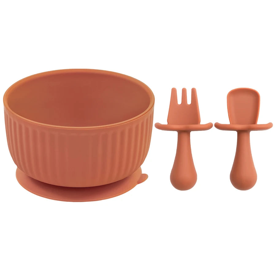 3-Piece Baby Silicone Tableware Set – Suction Bowl, Spoon & Fork