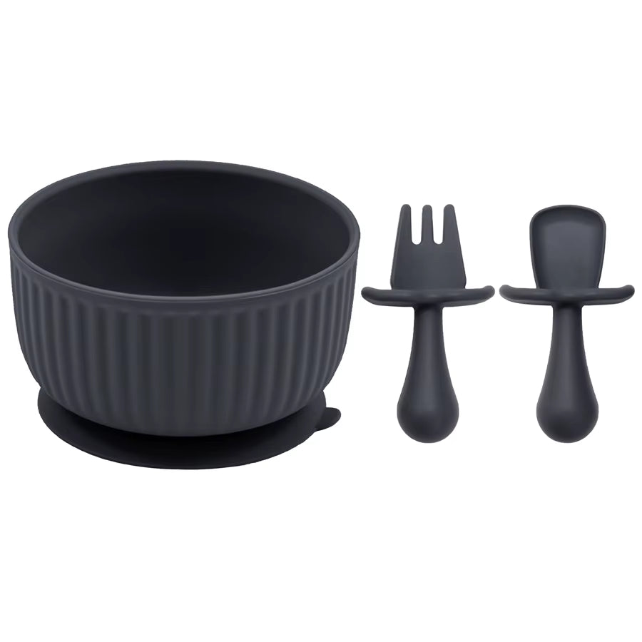 3-Piece Baby Silicone Tableware Set – Suction Bowl, Spoon & Fork
