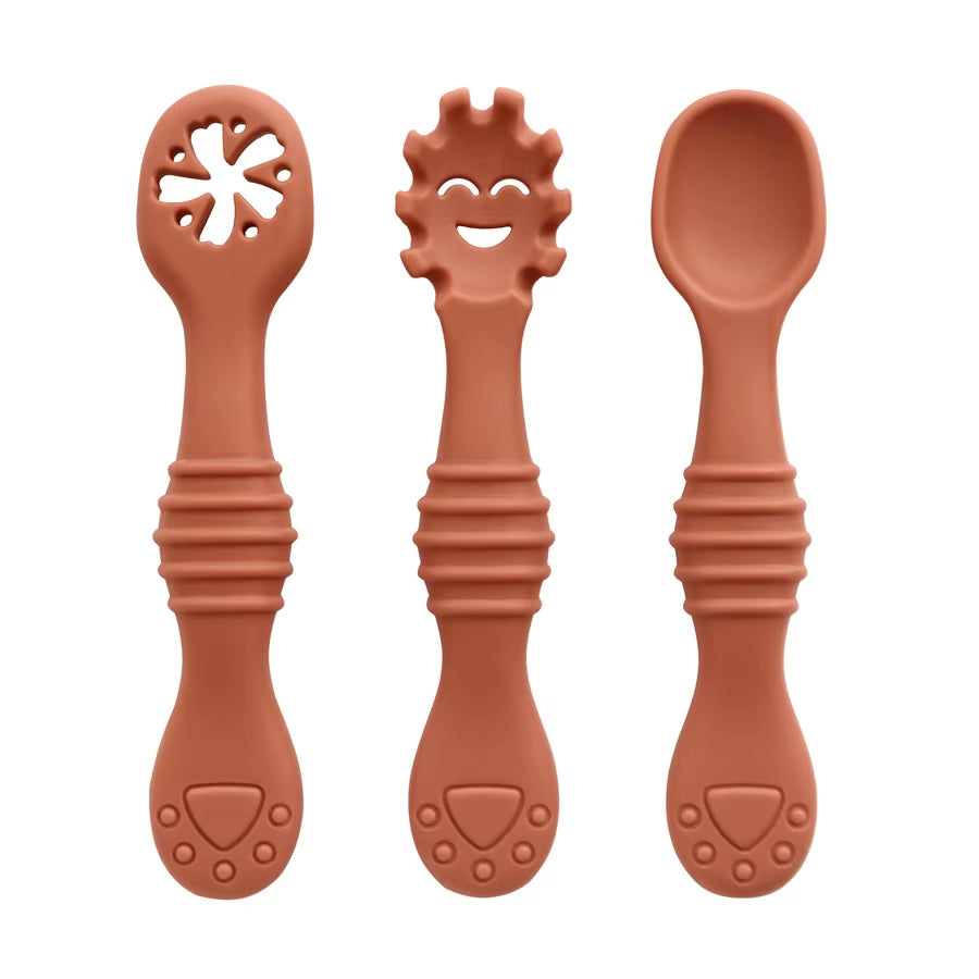 Baby Silicone Spoon and Fork Set (3 Pieces) – Feeding & Training Utensils