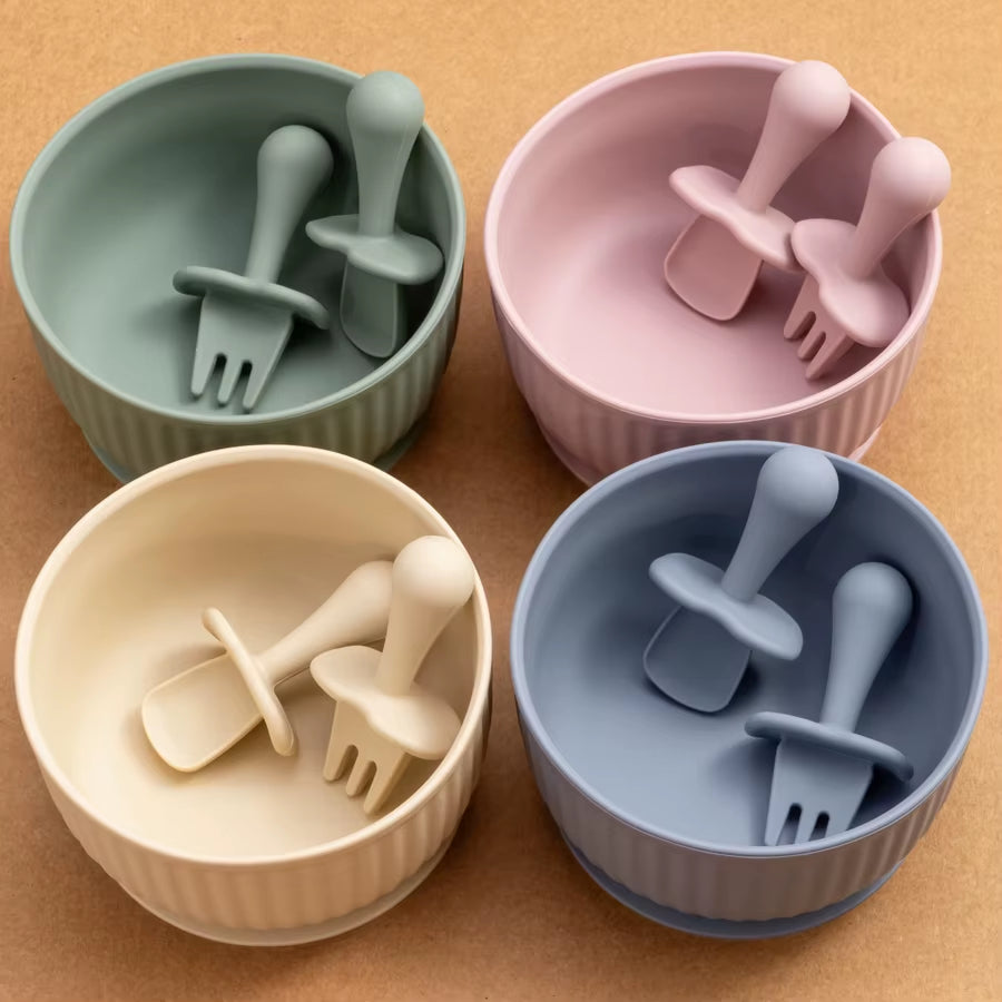 3-Piece Baby Silicone Tableware Set – Suction Bowl, Spoon & Fork
