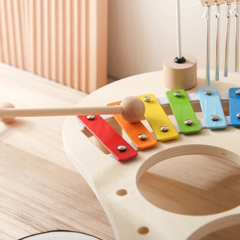 Montessori Wooden Music Table Toy with Xylophone & Drum Set