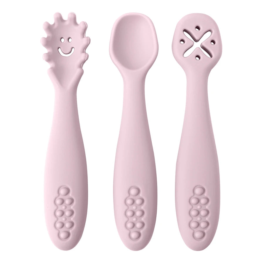 Soft Silicone Baby Utensil Set – 3-Piece Spoon & Fork for Toddlers
