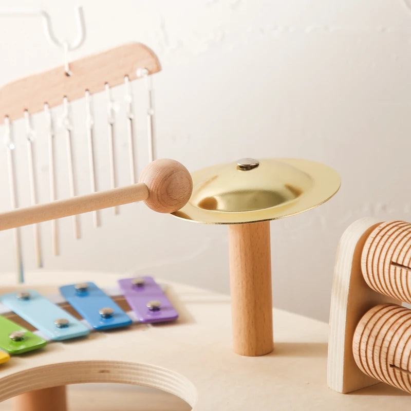 Montessori Wooden Music Table Toy with Xylophone & Drum Set