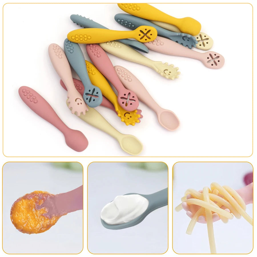 Soft Silicone Baby Utensil Set – 3-Piece Spoon & Fork for Toddlers