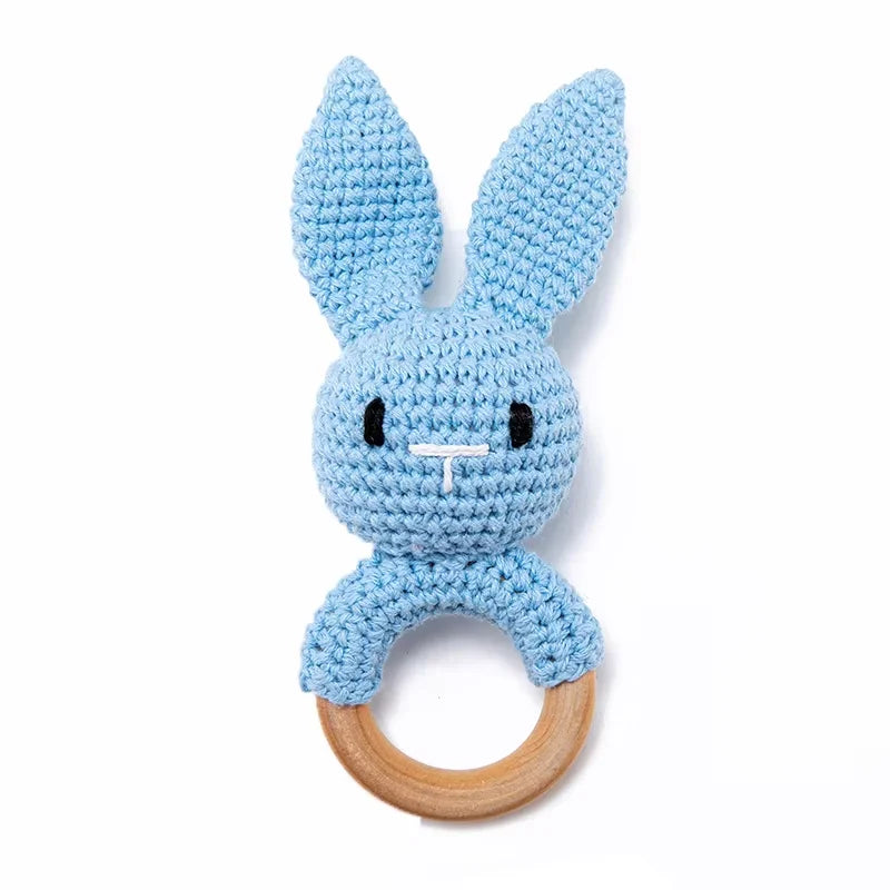 Crochet Rabbit Rattle with Wooden Teether – Sensory & Music Toy