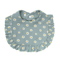 Floral Muslin Baby Bib – Adjustable Snap Drool Bib with Ruffled Edge