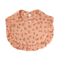 Floral Muslin Baby Bib – Adjustable Snap Drool Bib with Ruffled Edge