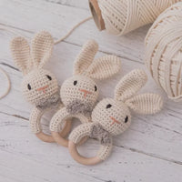 Crochet Rabbit Rattle with Wooden Teether – Sensory & Music Toy