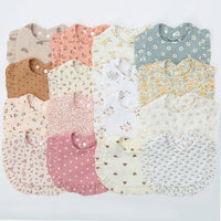 Floral Muslin Baby Bib – Adjustable Snap Drool Bib with Ruffled Edge
