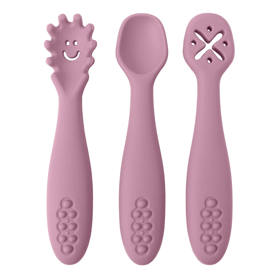 Soft Silicone Baby Utensil Set – 3-Piece Spoon & Fork for Toddlers