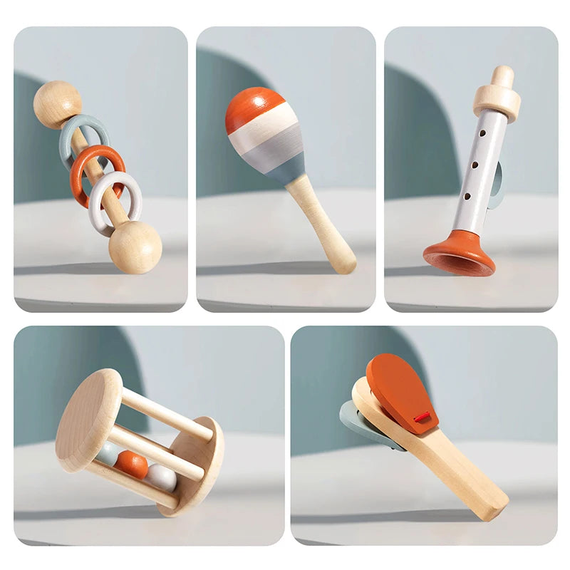 Wooden Musical Instrument Set – Montessori Sensory Toys (5-Piece)