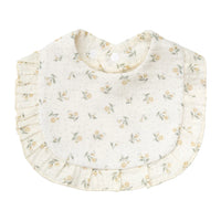 Floral Muslin Baby Bib – Adjustable Snap Drool Bib with Ruffled Edge