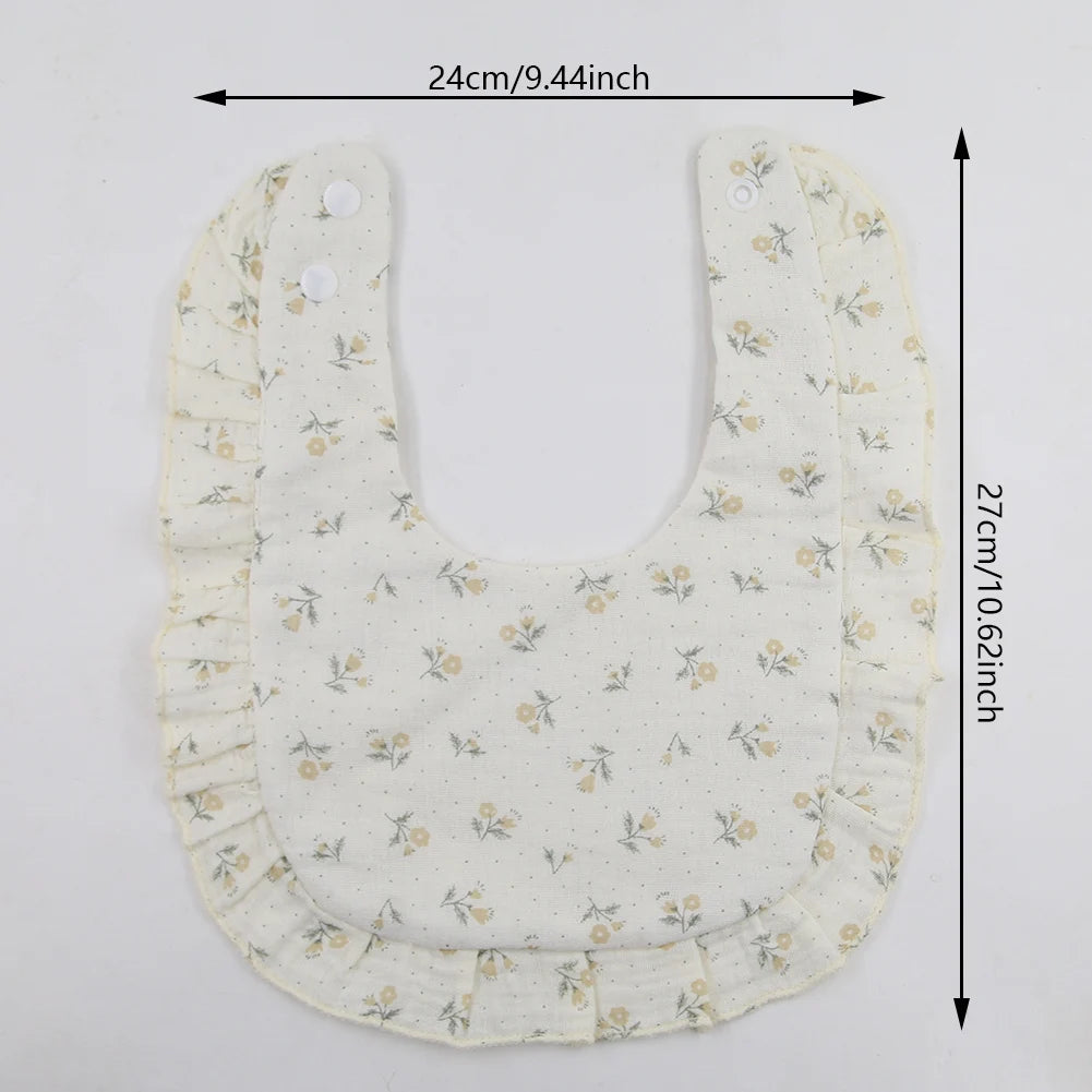 Floral Muslin Baby Bib – Adjustable Snap Drool Bib with Ruffled Edge