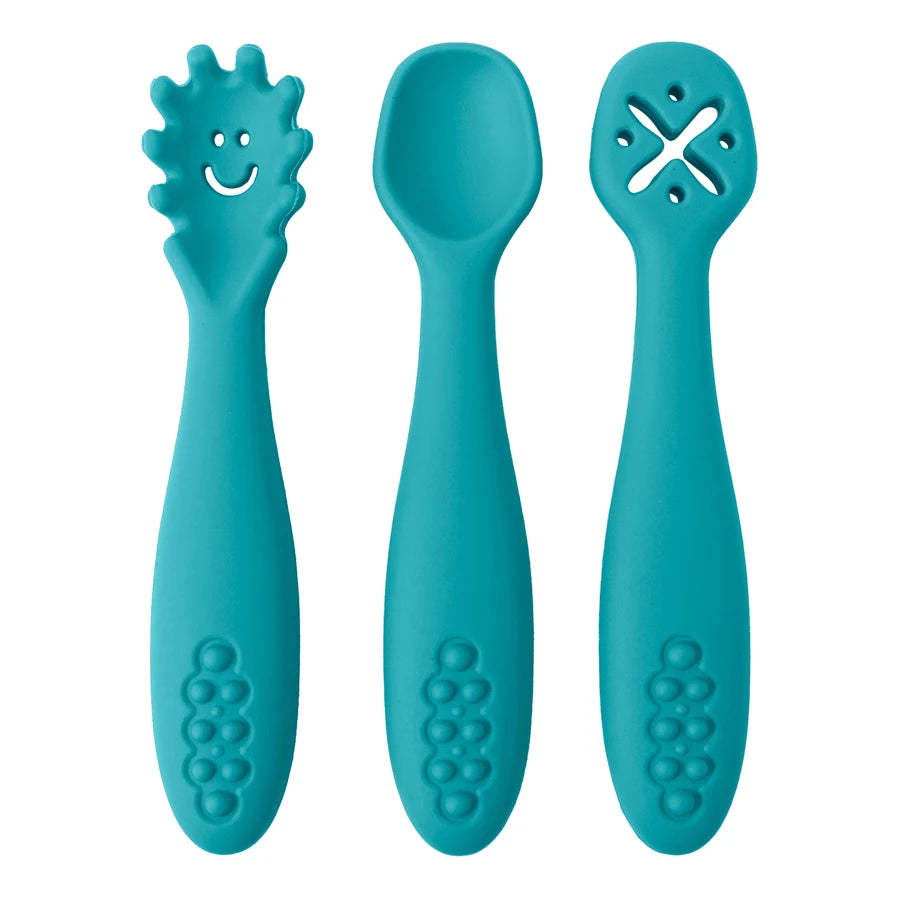 Soft Silicone Baby Utensil Set – 3-Piece Spoon & Fork for Toddlers