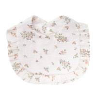 Floral Muslin Baby Bib – Adjustable Snap Drool Bib with Ruffled Edge