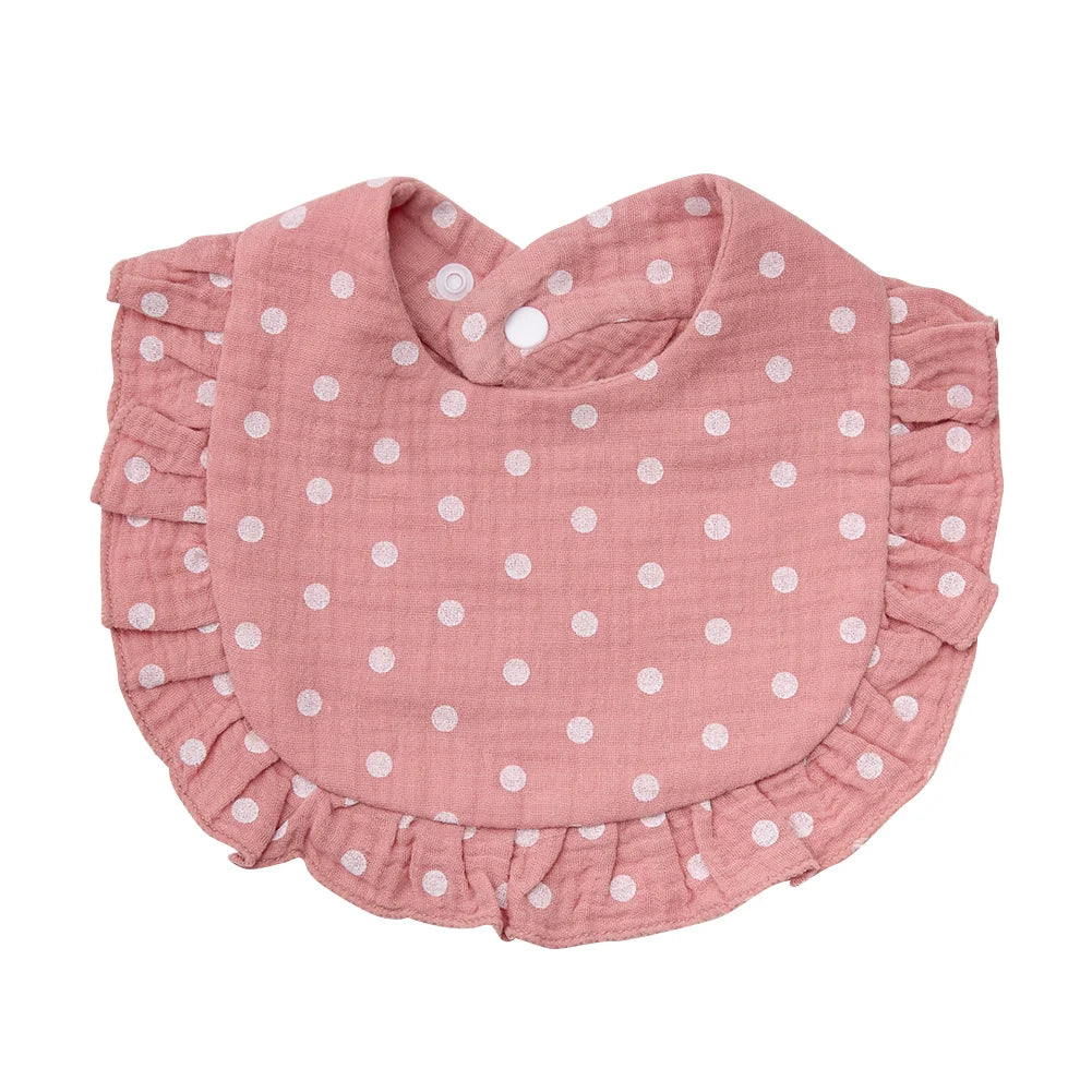 Floral Muslin Baby Bib – Adjustable Snap Drool Bib with Ruffled Edge