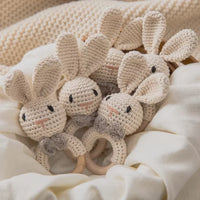 Crochet Rabbit Rattle with Wooden Teether – Sensory & Music Toy