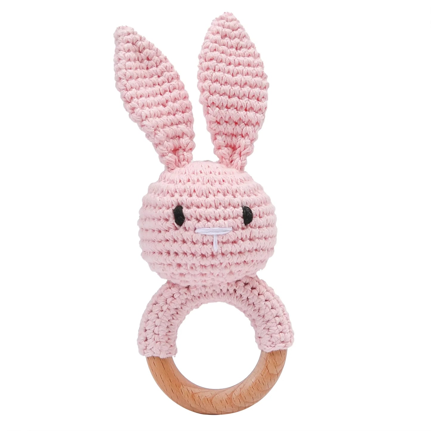 Crochet Rabbit Rattle with Wooden Teether – Sensory & Music Toy